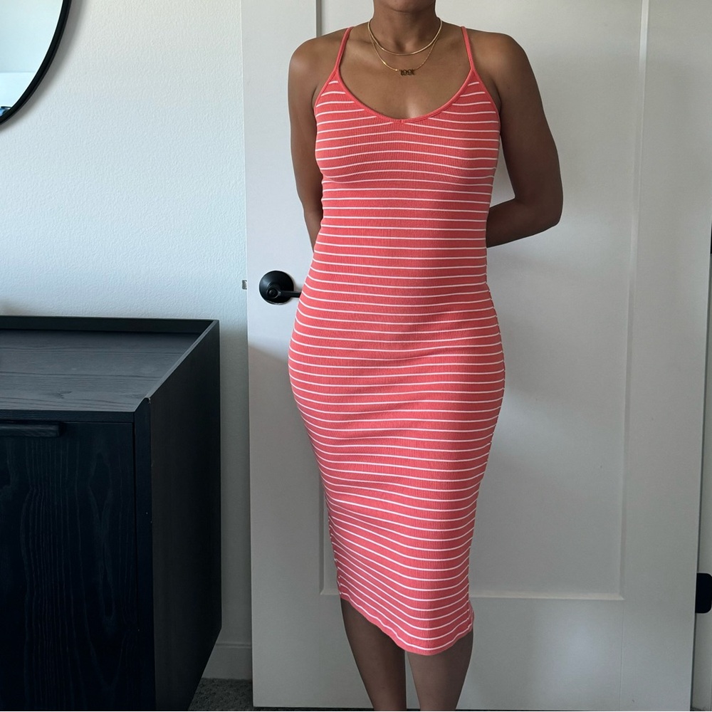 Forever 21 Coral and White Striped Midi Dress